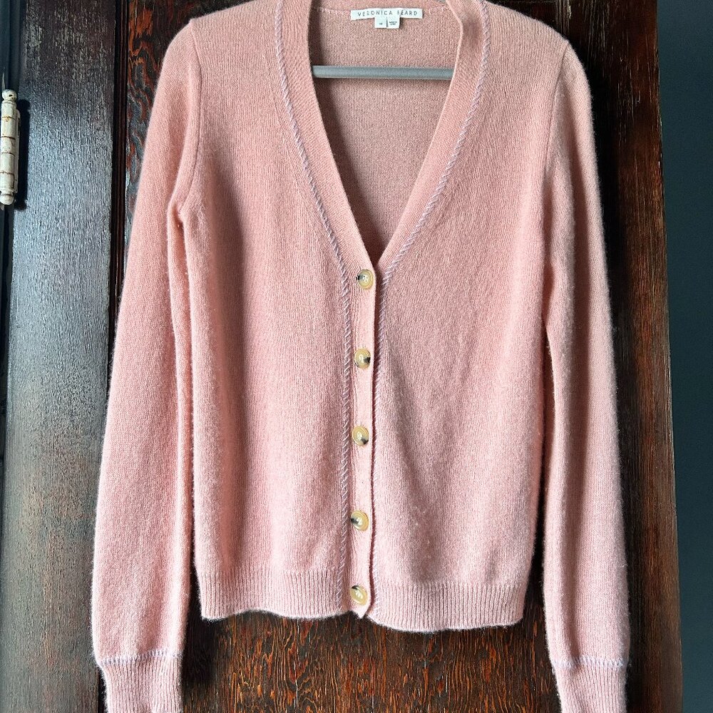 Veronica Beard Rosewood Arta 100% Cashmere Cardigan Tortoise Shell Button